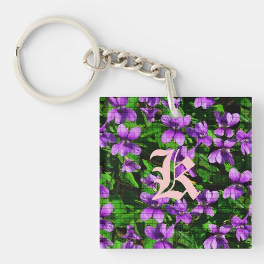 WI State Flower Wood Violet Mosaic Sleutelhanger (Voorkant)