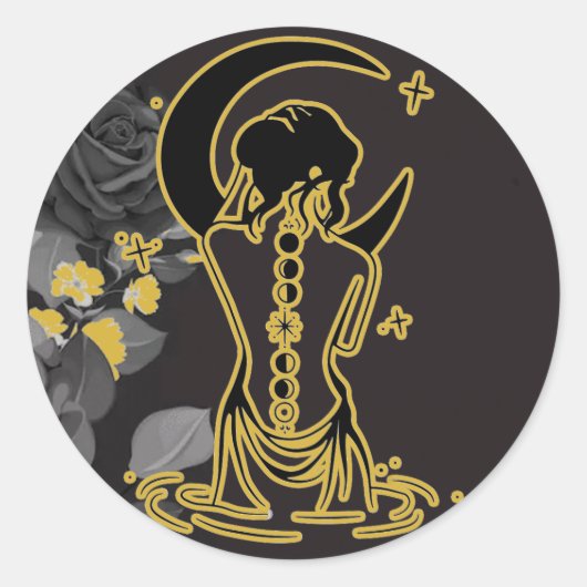 Wicca Cresent Moon Goddess - Pagan Ronde Sticker (Voorkant)