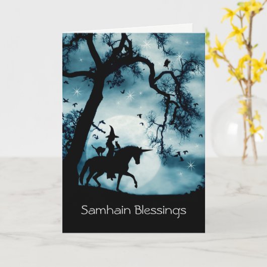 Wicca Geïnspireerde Samhain Blessings met heks Uni Kaart (Gele Bloem)