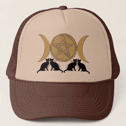 Wicca Pagan Triple Goddess Pentagram Cats Trucker Pet (Voorkant)