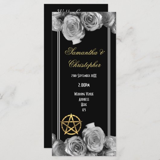 Wicca pentacle zwart huwelijksprogramma programmakaart (Voorkant / Achterkant)