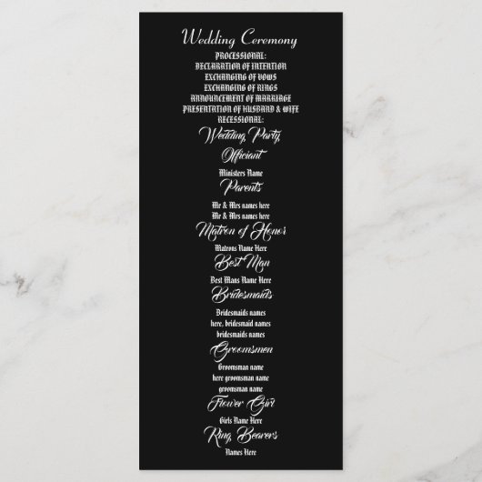 Wicca pentacle zwart huwelijksprogramma programmakaart (Achterkant)