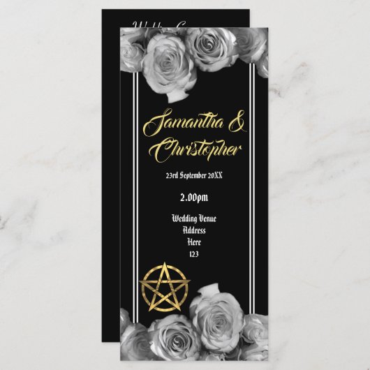 Wicca pentacle zwart huwelijksprogramma programmakaart (Voorkant / Achterkant)