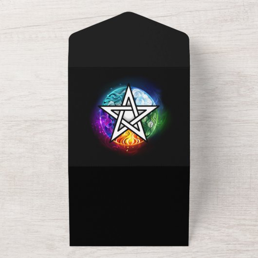 Wiccaanpentagram All In One Uitnodiging (Buitenkant)