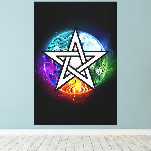 Wiccaanpentagram Canvas Afdruk (Insitu (Houten vloer))