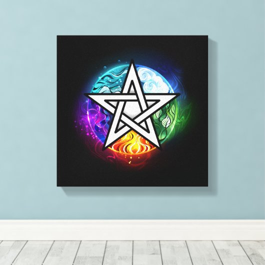 Wiccaanpentagram Canvas Afdruk (Insitu (Houten vloer))