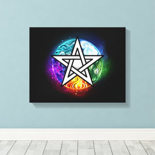 Wiccaanpentagram Canvas Afdruk (Insitu (Houten vloer))