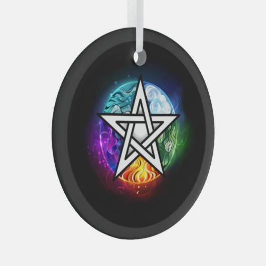 Wiccaanpentagram Glas Ornament (Voorkant Rechts)