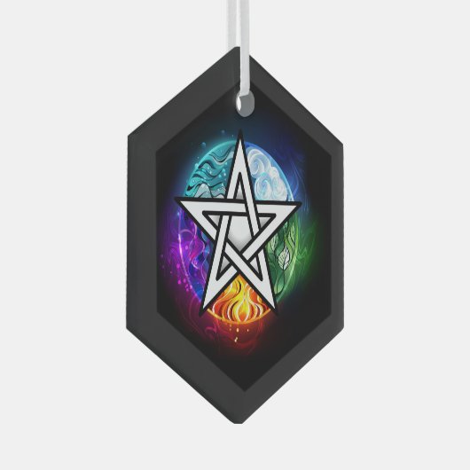 Wiccaanpentagram Glas Ornament (Voorkant Rechts)