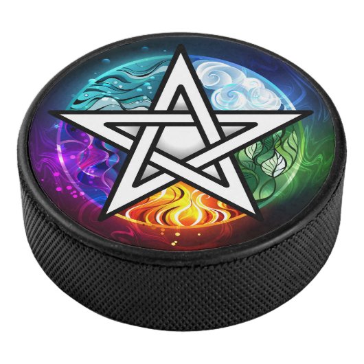 Wiccaanpentagram Hockey Puck (3/4)