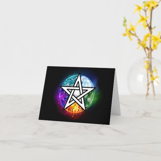 Wiccaanpentagram Kaart (Gele Bloem)