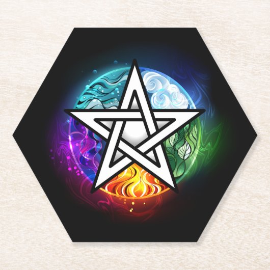 Wiccaanpentagram Kartonnen Onderzetters (Voorkant)