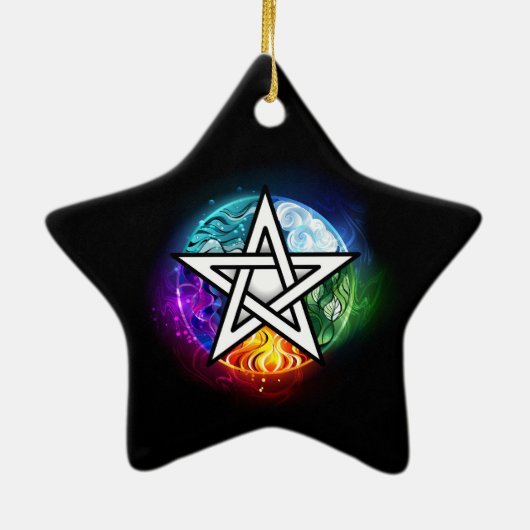 Wiccaanpentagram Keramisch Ornament (Achterkant)