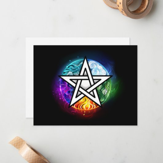 Wiccaanpentagram Notitiekaartje (Voorkant / Achterkant in situ)