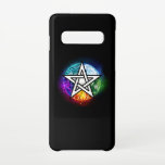 Wiccaanpentagram Samsung Galaxy S10 Hoesje<br><div class="desc">Kunstmatig getrokken,  lichtpentagram met vijf magische elementen,  water,  aarde,  vuur,  astraal,  lucht op zwarte achtergrond. Wiccaanpentagram. Wicca</div>