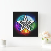 Wiccaanpentagram Vierkante Klok (Huis)