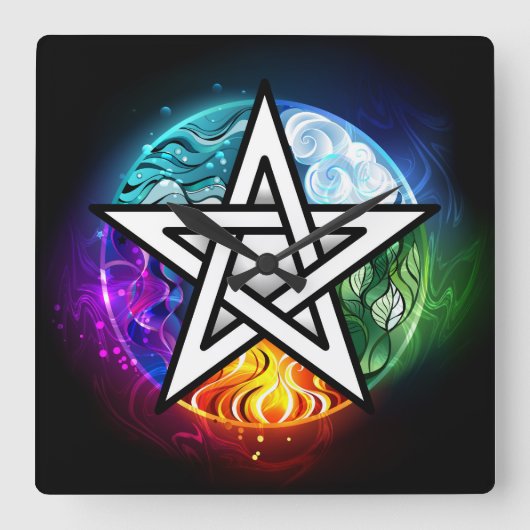 Wiccaanpentagram Vierkante Klok (Voorkant)