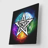Wiccaanpentagram Vierkante Klok (Hoek)