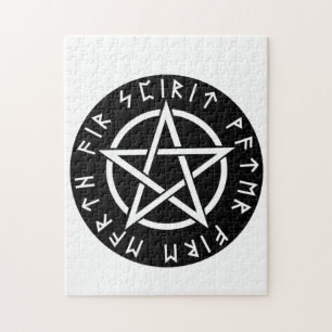 Wiccan Black Runic Pentagram Legpuzzel