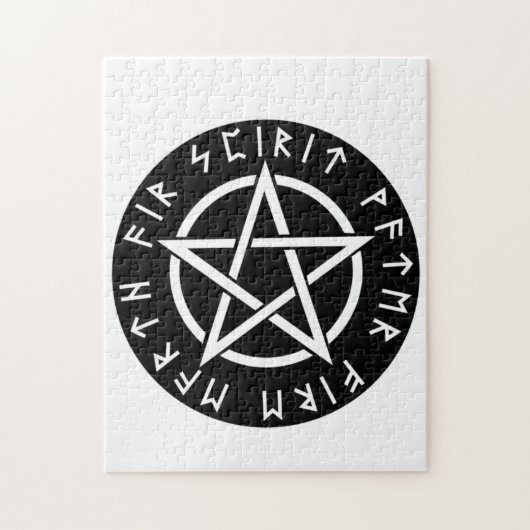 Wiccan Black Runic Pentagram Legpuzzel (Verticaal)