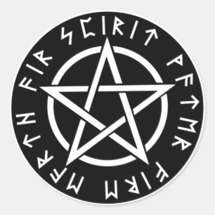 Wiccan Black Runic Pentagram Ronde Sticker