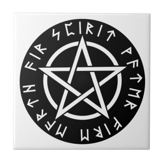 Wiccan Black Runic Pentagram Tegeltje (Voorkant)