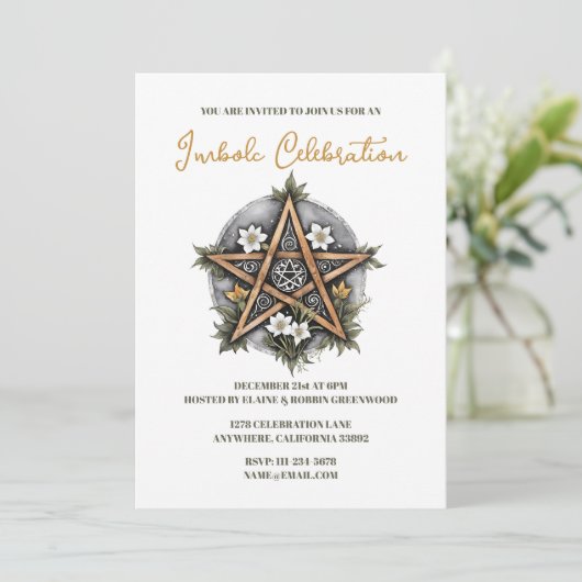 Wiccan Imbolc Candlemas Floral Pentacle Holiday Kaart (Staand voorkant)