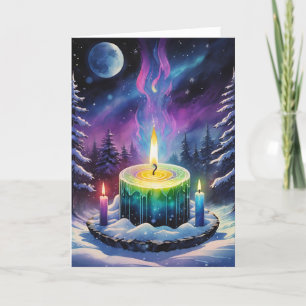 Wiccan Imbolc Regenboog Kaarsen in Snowy Forest Feestdagen Kaart