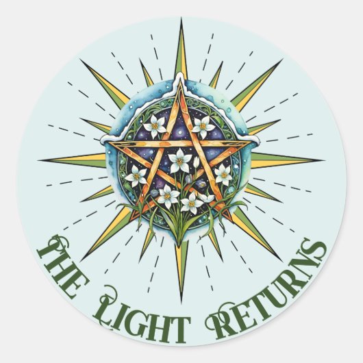 Wiccan Imbolc Sunshine Snowrops Pentacle Ronde Sticker (Voorkant)