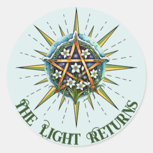Wiccan Imbolc Sunshine Snowrops Pentacle Ronde Sticker
