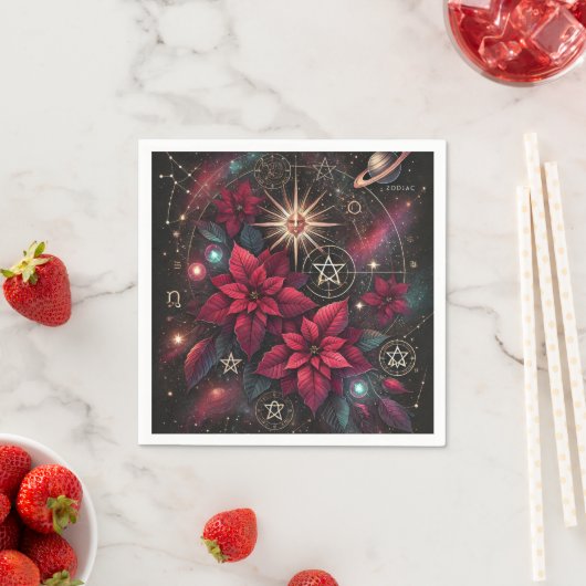 Wiccan Night Sky Poinsettia Decoupage Servetten (Insitu)