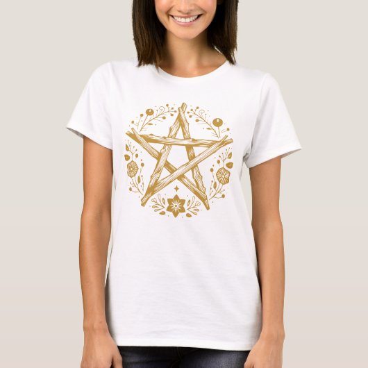 Wiccan Pagan Gold Pentacle T-shirt (Voorkant)