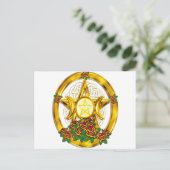 Wiccan Pagan Pentacle Gold met Rozen Briefkaart (Staand voorkant)