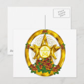 Wiccan Pagan Pentacle Gold met Rozen Briefkaart (Voorkant / Achterkant)