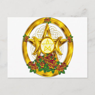 Wiccan Pagan Pentacle Gold met Rozen Briefkaart