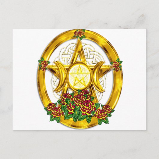 Wiccan Pagan Pentacle Gold met Rozen Briefkaart (Voorkant)