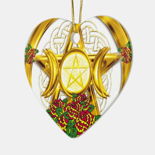 Wiccan Pagan Pentacle Gold met Rozen Keramisch Ornament (Links)