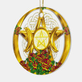 Wiccan Pagan Pentacle Gold met Rozen Keramisch Ornament (Links)