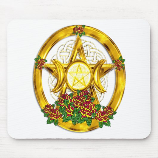 Wiccan Pagan Pentacle Gold met Rozen Muismat (Voorkant)