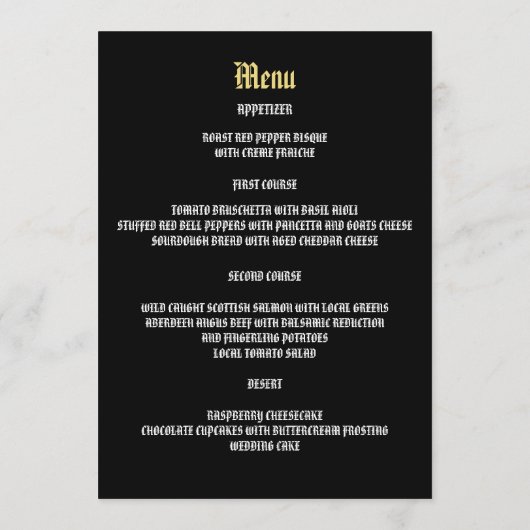 Wiccan pentacle Black bruiloft menu (Achterkant)