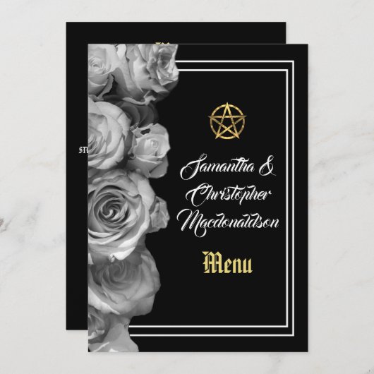 Wiccan pentacle Black bruiloft menu (Voorkant / Achterkant)