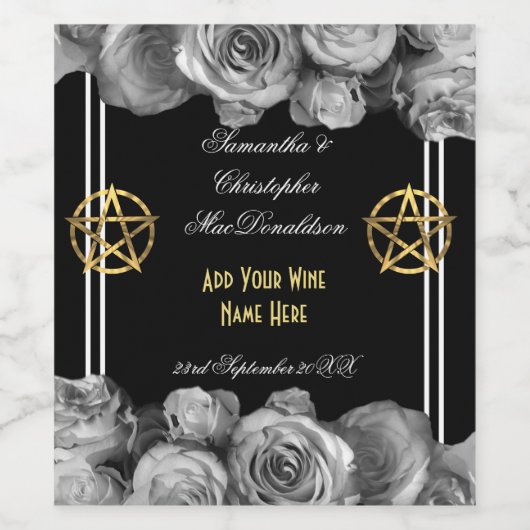 Wiccan pentacle Black bruiloft Wijn Etiket (Enkel label)