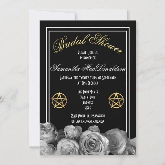 Wiccan pentacle zwart bloemig vrijgezellenfeest kaart (Voorkant)