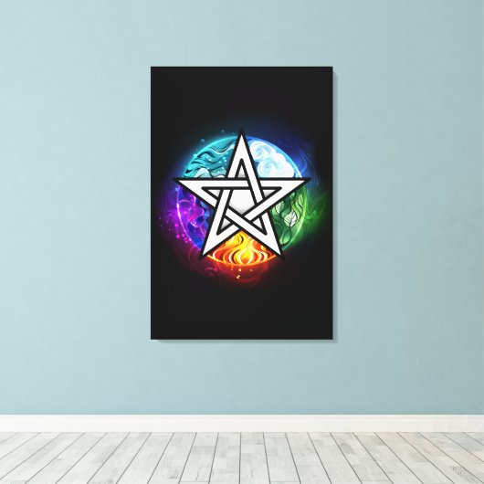 Wiccan pentagram canvas afdruk (Insitu (Houten vloer))