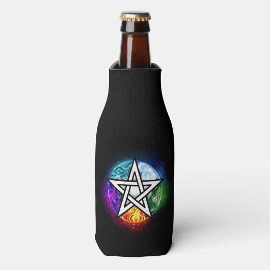 Wiccan pentagram flesjeskoeler (Fles Voorkant)