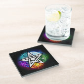 Wiccan pentagram glazen onderzetter (Schuin)