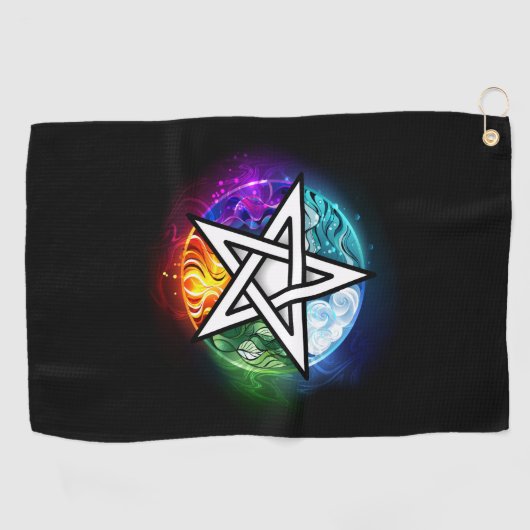 Wiccan pentagram golfhanddoek (Horizontaal)