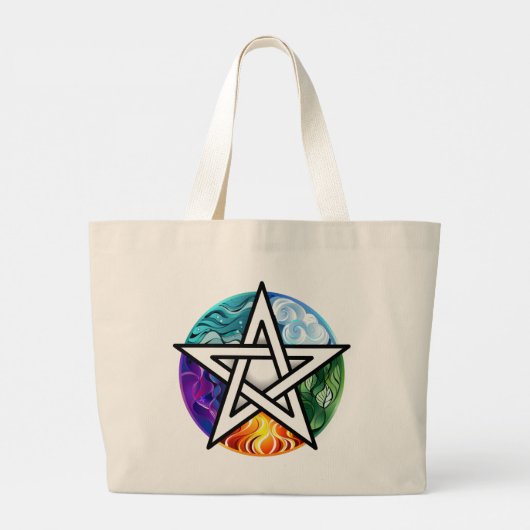 Wiccan pentagram grote tote bag (Achterkant)