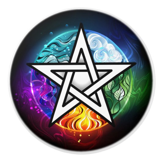 Wiccan pentagram keramische knop (Voorkant)