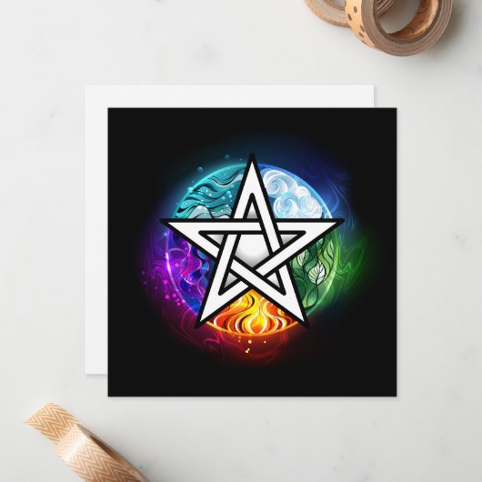 Wiccan pentagram notitiekaartje (Voorkant / Achterkant in situ)